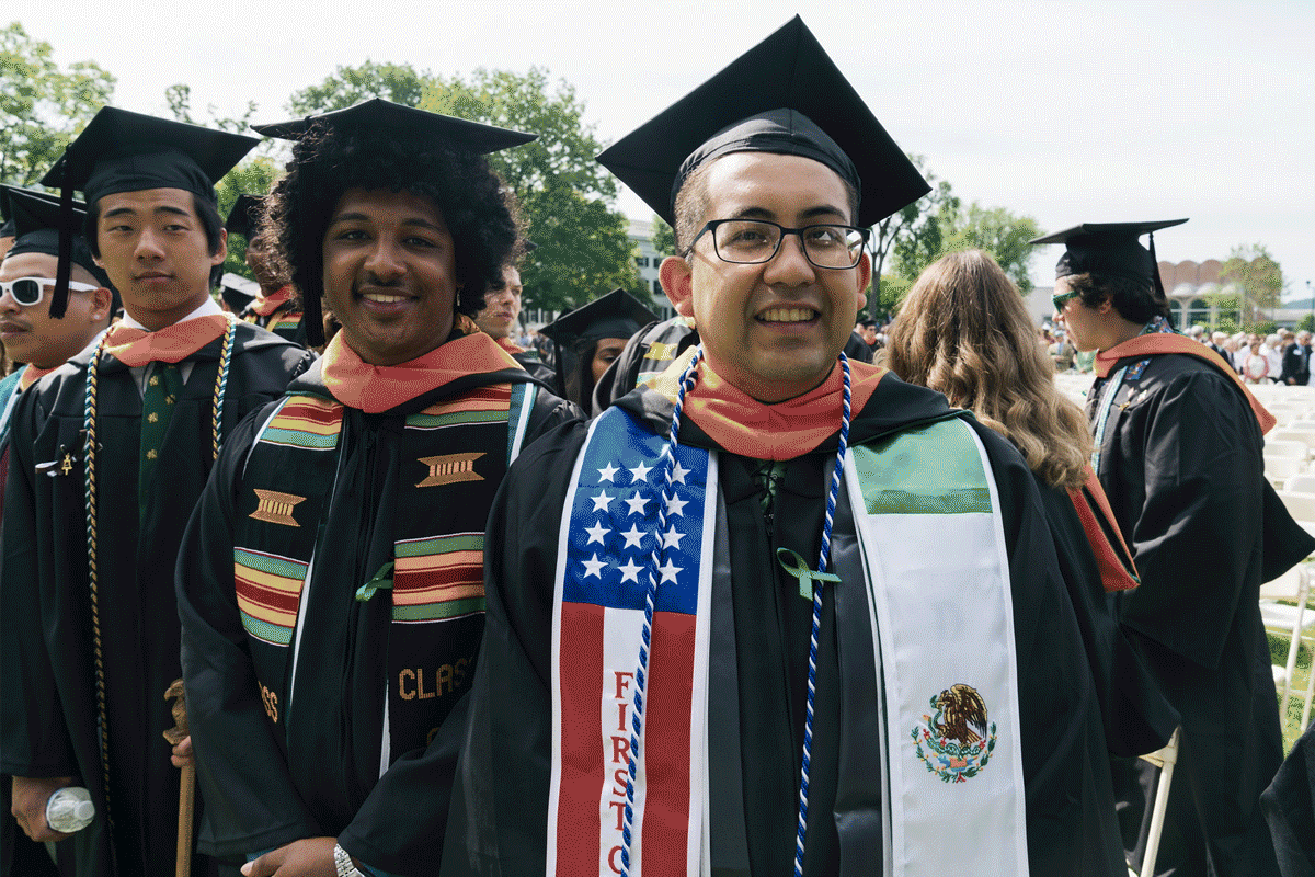 Photos of graduating students wearing regalia