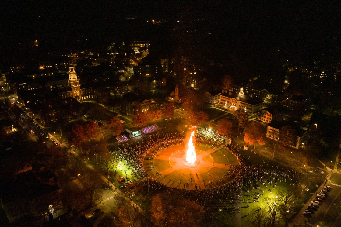 Aerial of homecoming bonfire