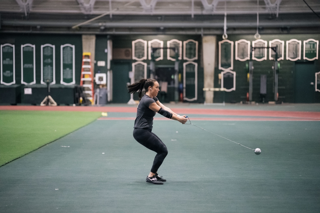 Track and field practice in Leverone Field House.