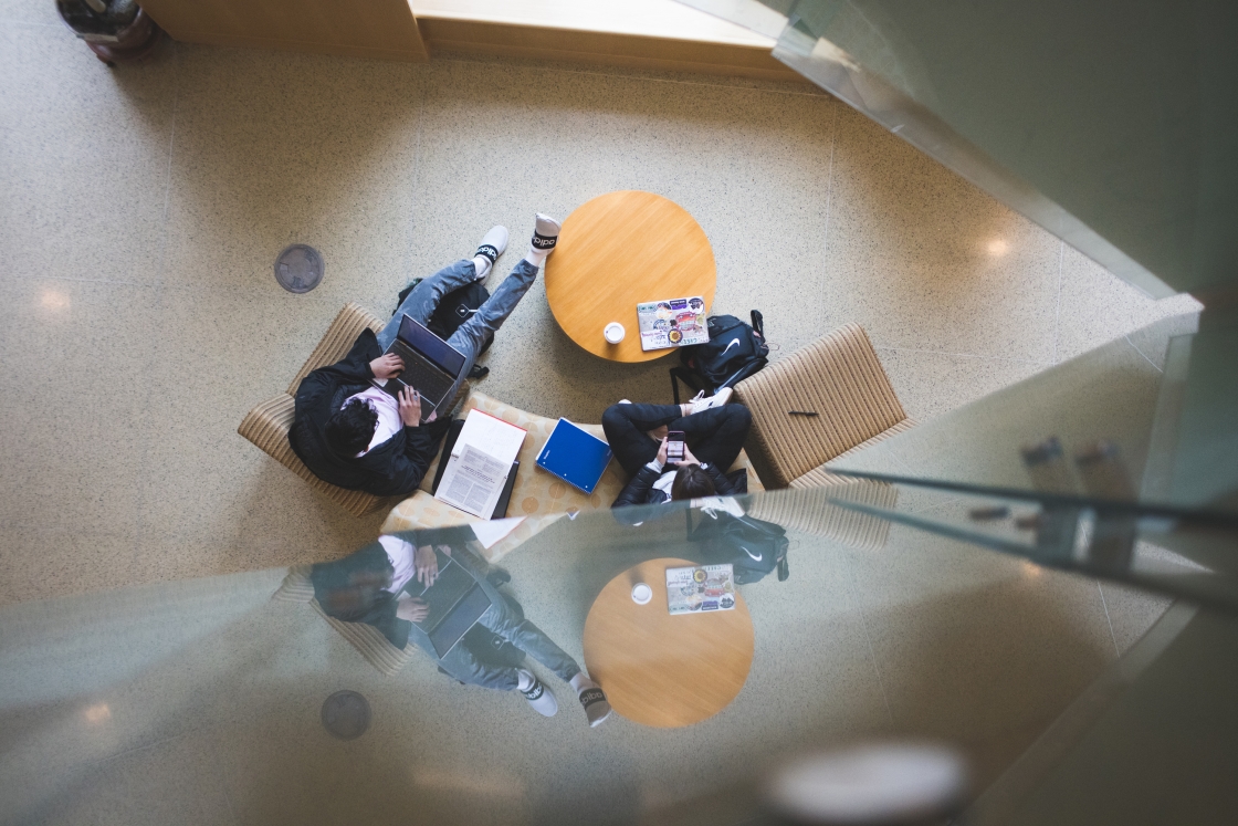 Students studying inside the Life Sciences Center.