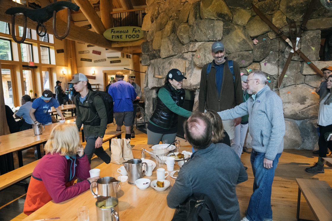 President Beilock inside Moosilauke Ravine Lodge