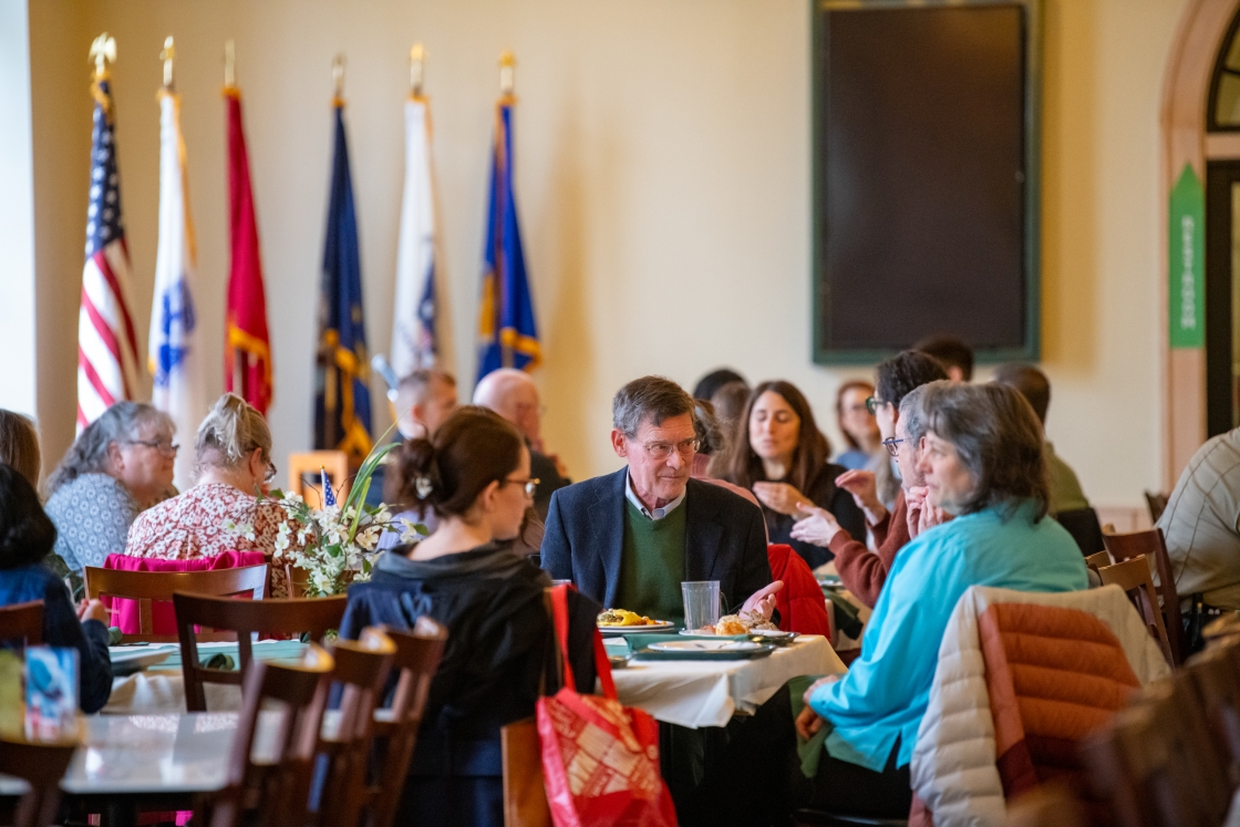 People enjoy the Veterans breakfast