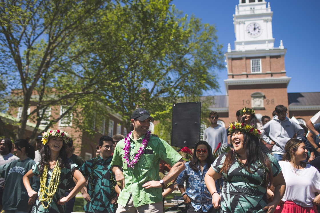 Students and staff dance at the lūʻau