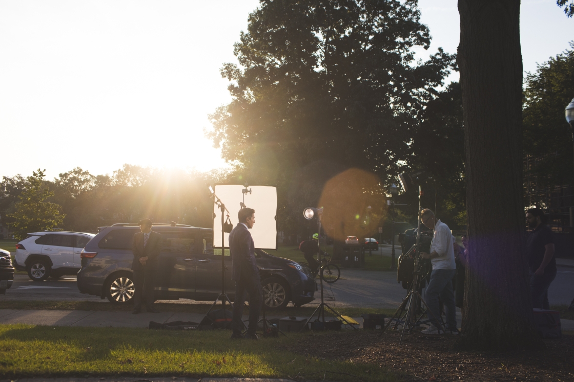 Sanjay Gupta on the Green with camera crewr