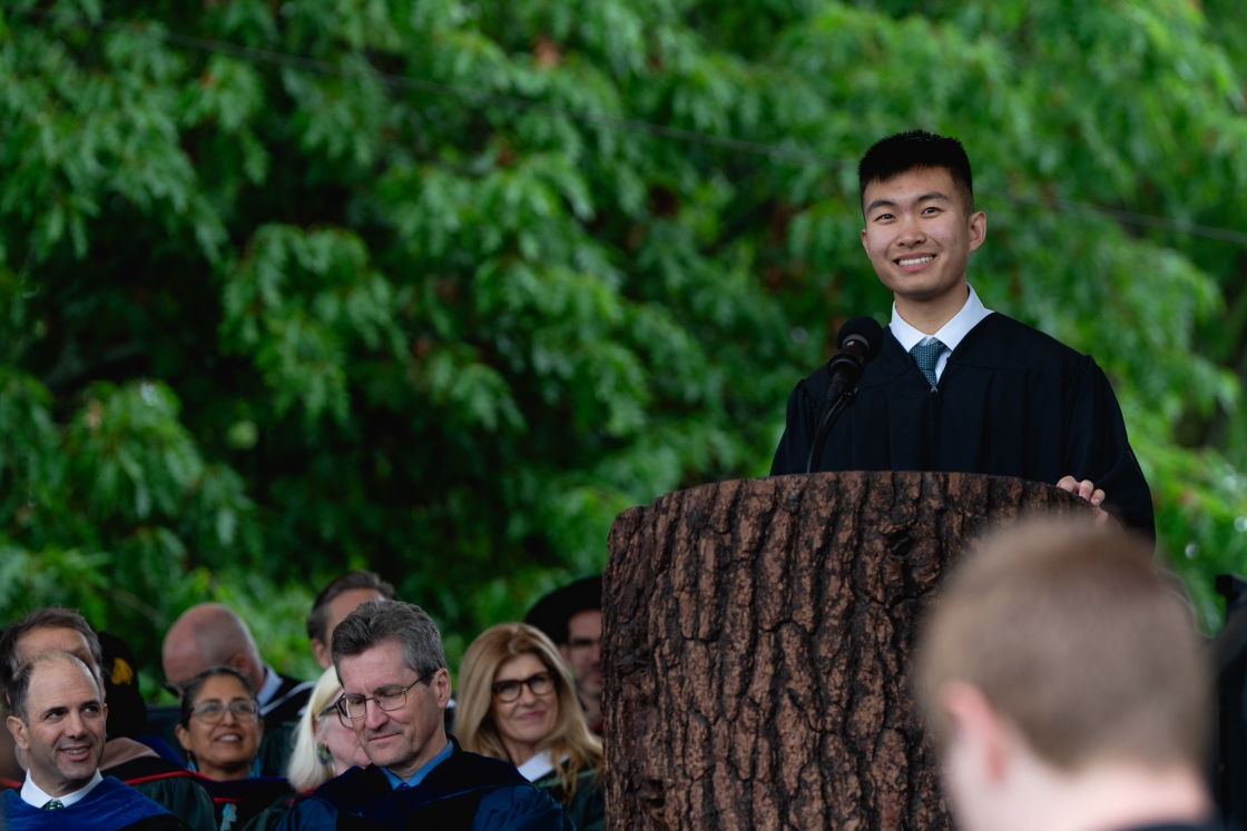 Brian Zheng giving his speech