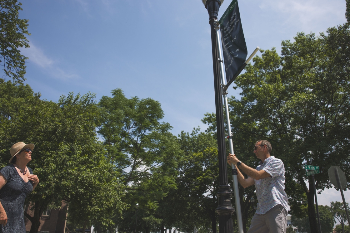 Joanna Whitcomb and EJ Kiefer testing sign placements