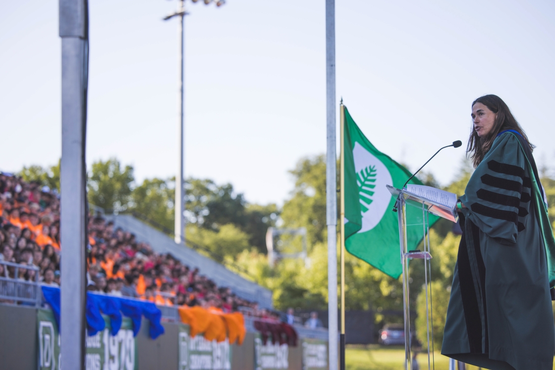 President Beilock giving a speech