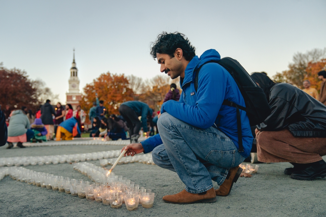 Man lighting candles