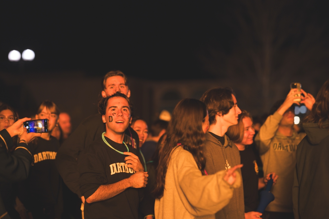 Students watch the bonfire