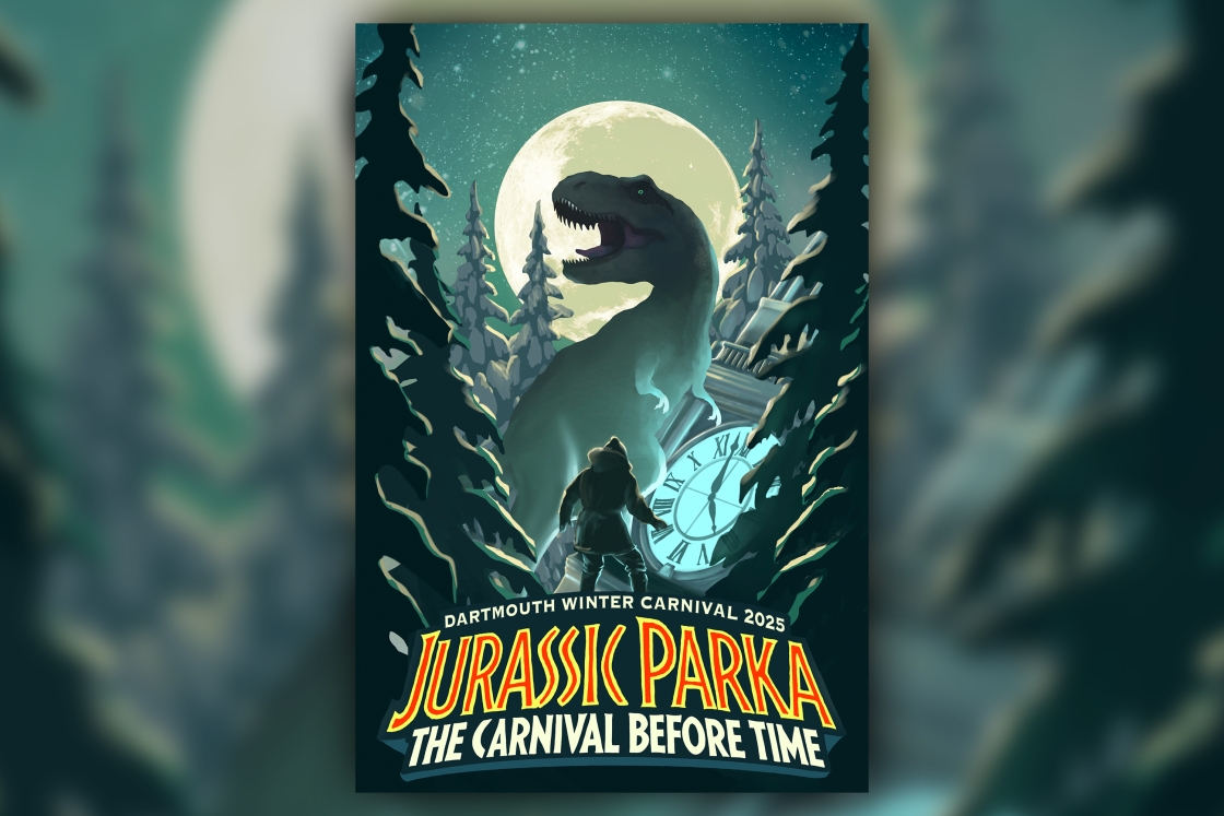 Winter carnival poster with dinosaur