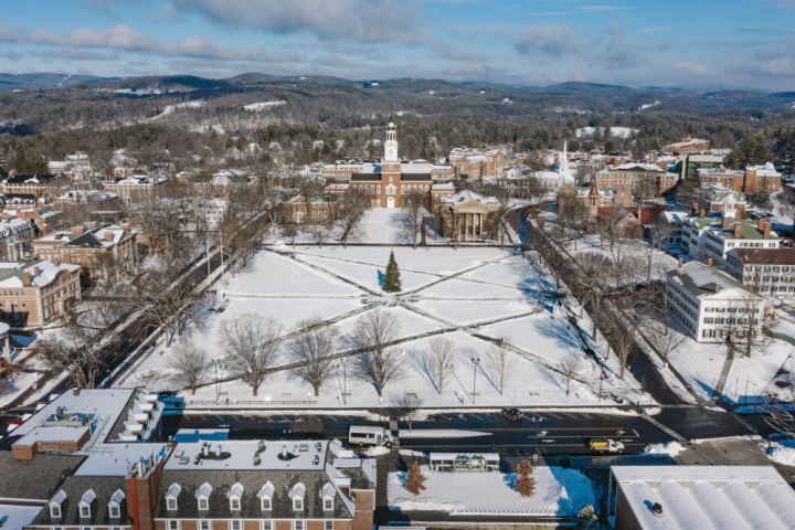 Campus Green covered in snow