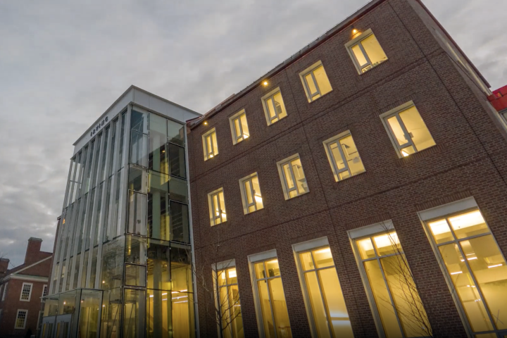 Irving building at dusk