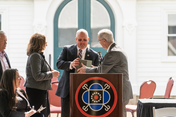 Mohegan Tribe formally received the papers of their ancestor, Samson Occom from President Philip J. Hanlon