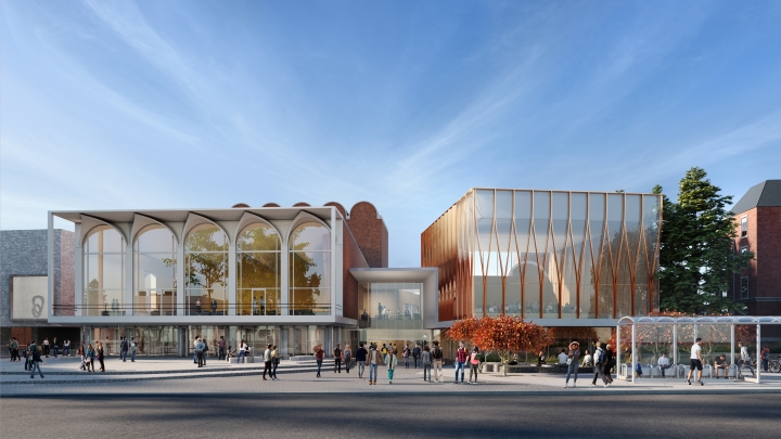 A rendering of the north facade of the Hopkins Center for the Arts.