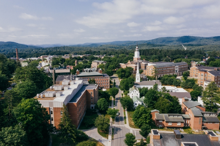 Aerial view of the North end of campus looking West, in the spring
