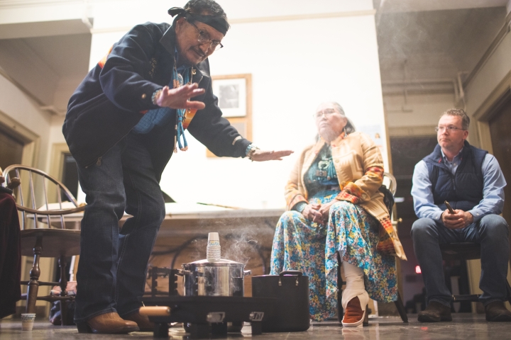 Medicine man leads cleansing ceremony at Dartmouth.