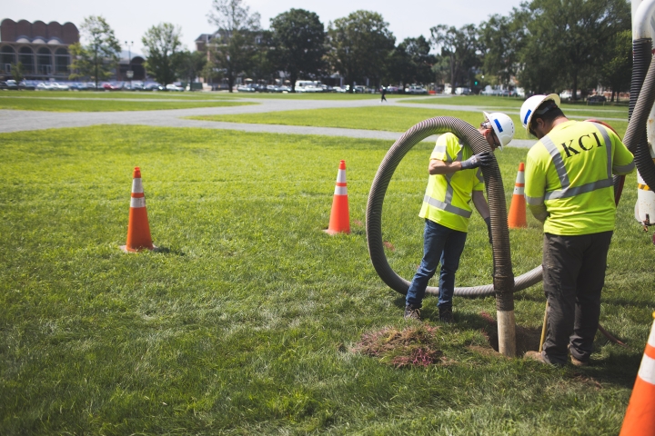 Workers with truck on the Green