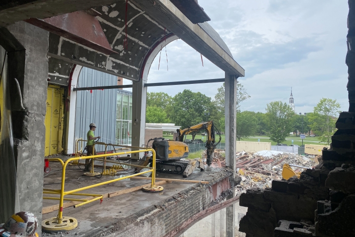 Construction work at the Hopkins Center for the Arts at Dartmouth.