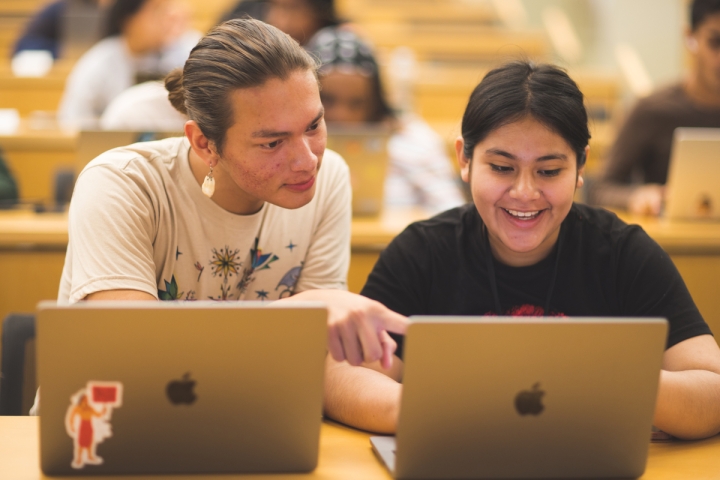 Two first-gen students in STEM class