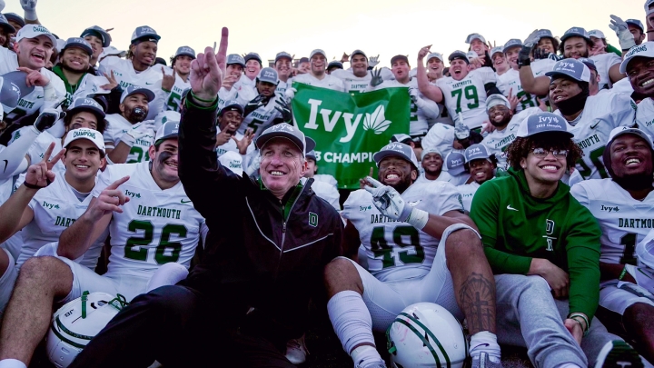 Coach Sammy McCorkle celebrates an Ivy title