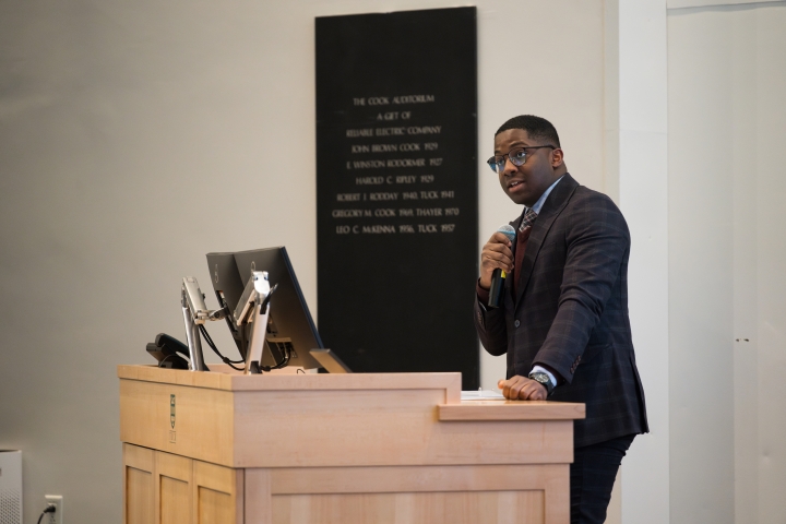 Anthony Fosu '24, president of NAACP, speaking