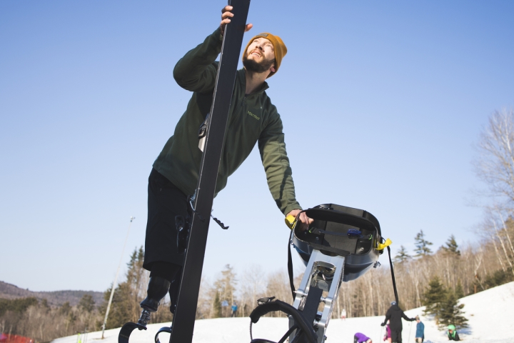 Colton Carlson packing up his monoski