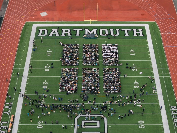 Aerial of Buddy Teevens celebration