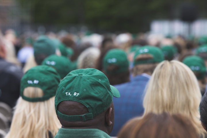 Baseball caps that read &quot;Tx, BT&quot;