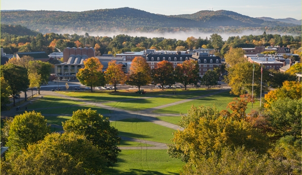 College Green and distant mountains in autumn