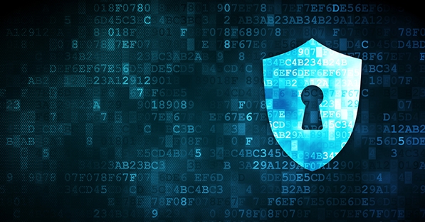 cyber security lockeded shield and grid