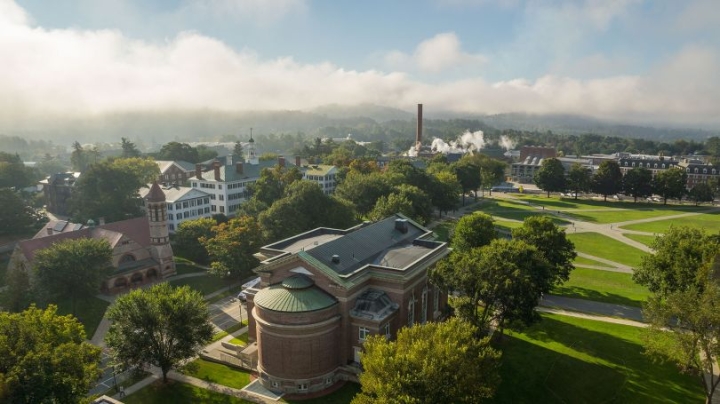 An image from Baker Tower overlooking the Green and Rauner Special Collections Library