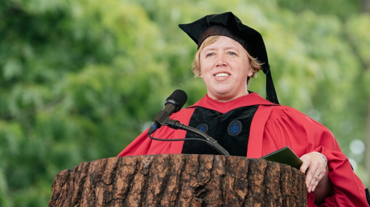 Provost Carolyn Dever at the 2017 commencement ceremony