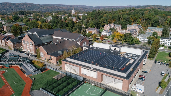 solar panels on the roof of Berry Sports Center