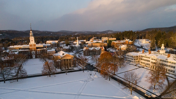 the Dartmouth Green covered in snow