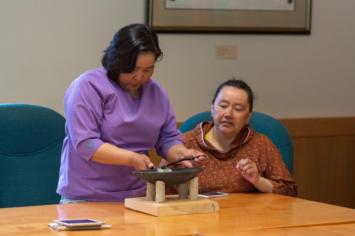 Rhoda Kokiapi, the executive director of the Avataq Cultural Institute (left), and Nancy Palliser