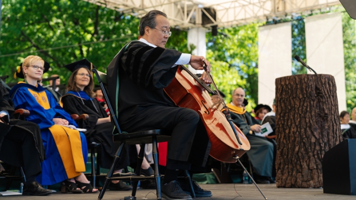 Yo-Yo Ma plays the cello on stage
