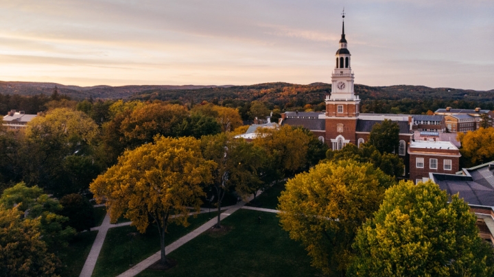 Aerial view of campus in fall