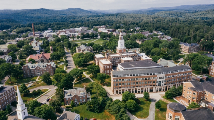 Aerial view of campus in summer