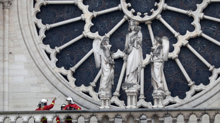Firefighters at Notre Dame Cathedral