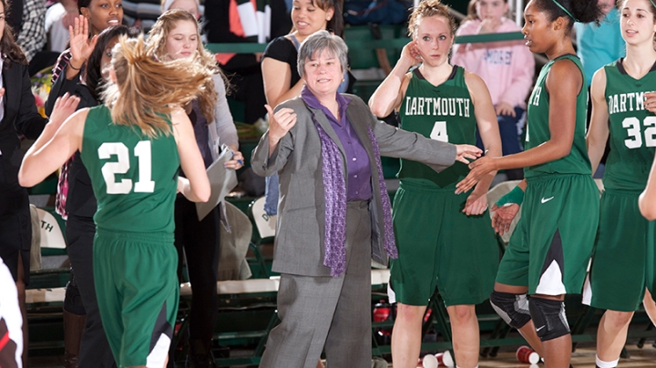 Chris Wielgus coaching Dartmouth's women's basketball team during a game
