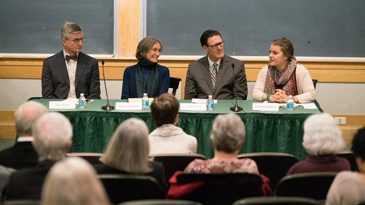 Award winners Kevin Curnin ’86, Rebecca Holcombe, Shawn O’Leary, and Francesca Gundrum ’17 