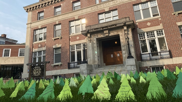 The Class of '24 planted intentions for the year outside of Robinson Hall, which houses the Student Wellness Center. The center encourages reflection, connection, and intention to support well-being.