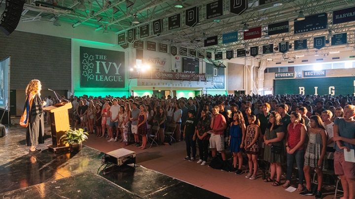 Interim Dean of the College Kathryn Lively formally welcomes the new students.