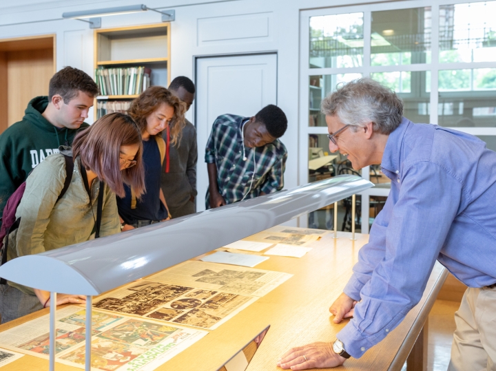 Jay Satterfield, the library’s head of special collections, with students