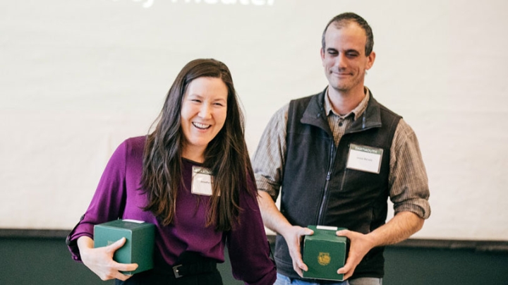 Jennifer Bilbo and Jason Merwin receiving Collaboration Award