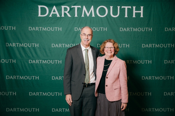 Joanne Needham stands with President Hanlon