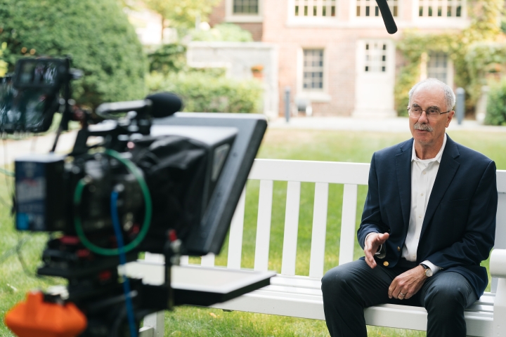President Philip J. Hanlon '77 records this year's online welcome back message.