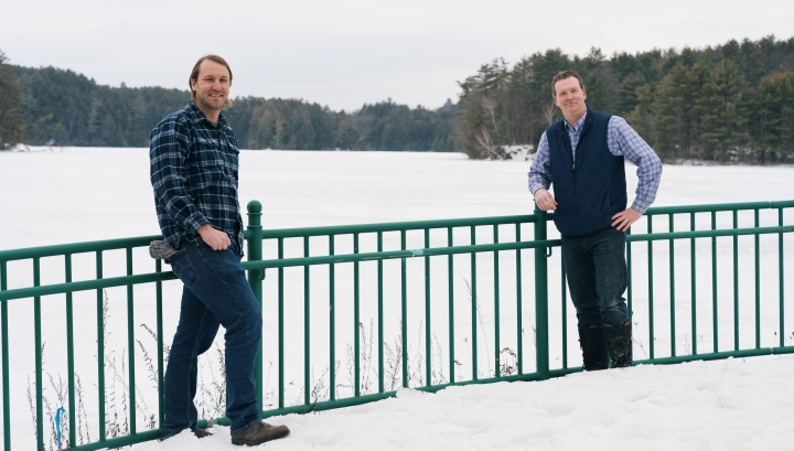 Nathaniel Kitchel and Jeremy DeSilva outside near a snowy Ct. River.